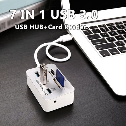 7-in-1 USB C Hub with SD TF MS M2 Memory Card Reader Adapter – 3 & 4 Port USB 3.0 Extender for PC, Laptop, MacBook, Mouse, Keyboard, Flash Drive, MMC