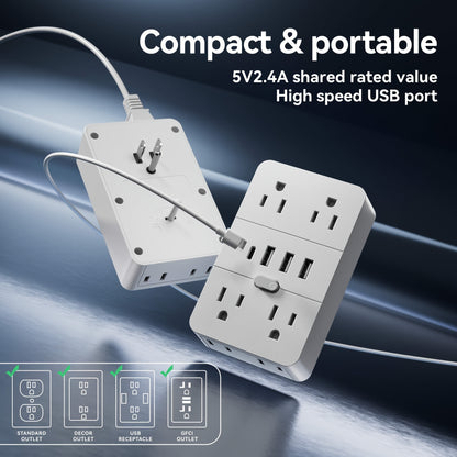Desktop Power Strip with LED Desk Lamp & Clock 9-in-1, 4 AC Outlets & 5 USB Ports (3 USB-A & 2 USB-C), Surge Protection & Overload Safety for Office, Study, Home & School