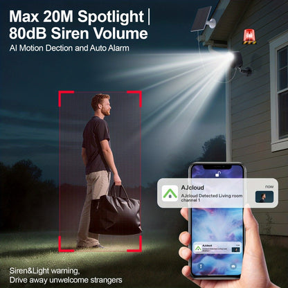 2K Solar Security Camera Outdoor Waterproof with Human Figure Alarm, Color Night Vision, 2-Way Audio, Low-Power WiFi Monitoring – Indoor Outdoor Pet Baby Surveillance Camera, 2.4G Wi-Fi