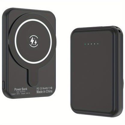 10000mAh Magnetic Wireless Power Bank Mini Portable Charger – Fast Wireless & Wired Charging, Dual USB Ports, Compatible with iPhone 15/14/13/12 MagSafe & All Qi-Enabled Devices, Black/Pink
