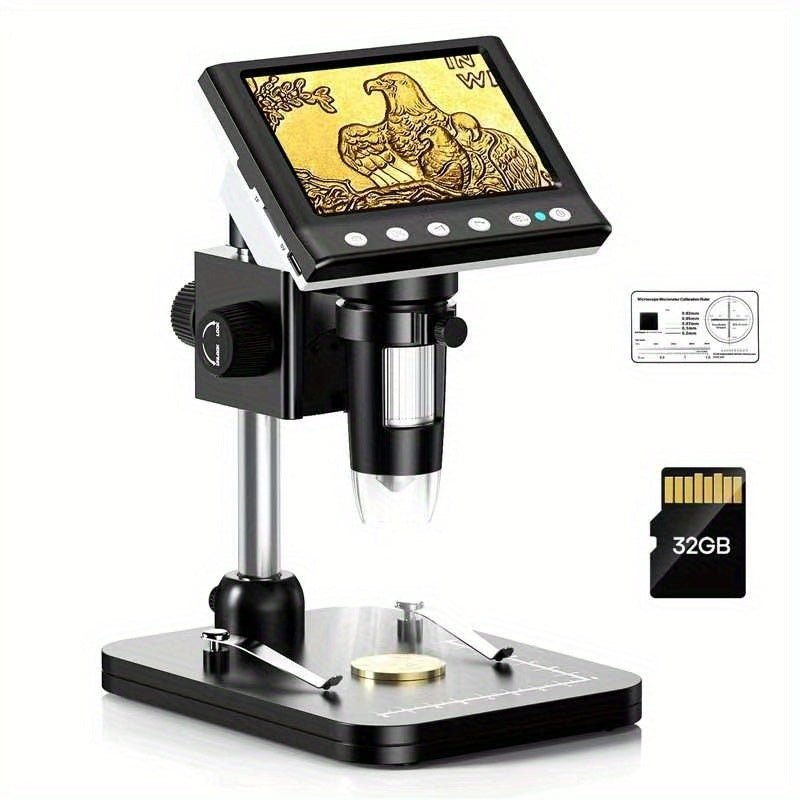 Digital Microscope 1000X with 4.3" IPS LCD Screen & 8 Adjustable LEDs – USB Coin Microscope for Adults, Kids & STEM, Windows Compatible, Ideal for Coin Collection, Science & Education