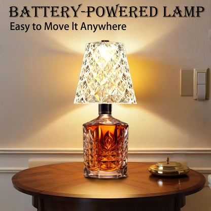 Rechargeable LED Bottle Table Lamp 2 Pack - Crystal Acrylic Wine Bottle Design, 2000mAh Cordless, 3 Color Modes, Ambient Night Light for Bedroom, Dining Table, Bar & Home Decor