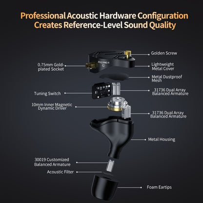 KZ ZS12 PRO X In-Ear Monitor Hybrid IEM Headphones Detachable Cable Noise Cancelling Dynamic Mic Sport Gaming DJ Audio Monitoring Music Production