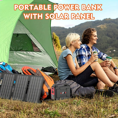 100W 146Wh Portable Power Station Solar Generator with 40W Foldable Solar Panel, 146Wh Backup Battery for Camping Hiking RV Emergency, AC DC USB USB-C Output, LED Flashlight, Fast US Shipping
