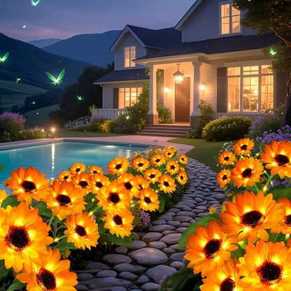 Sunflower Solar Garden Stake Lights 2 Pack - 6 LED Flower Shaped Outdoor Lawn Lights, Dusk to Dawn Auto On/Off, Weatherproof Patio Courtyard Landscape Decor, Mother's Day Birthday Gift for Mom