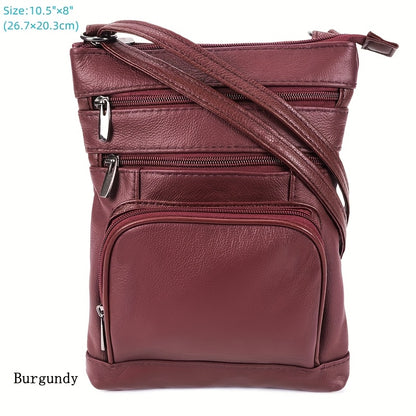 Genuine Leather Shoulder Bag for Women Men Soft First-Layer Cowhide Crossbody Bag Multi-Pocket Messenger Bag 3 Sizes Fits Smartphone Tablet Daily Work Travel – Black Red Brown Navy