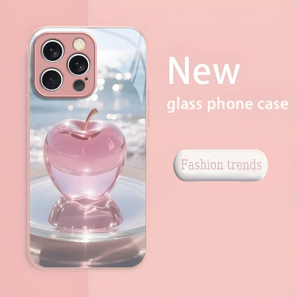 Pink Metallic Tempered Glass iPhone Case Slim Shockproof Cover - Compatible with iPhone 17 Pro Max 17 Air 17 Pro 16 Pro Max 16 Pro 16 Plus 16 16e 15 Pro Max 15 Pro 15 Plus 15 14 Pro Max 14 Pro 14 13 12 Series