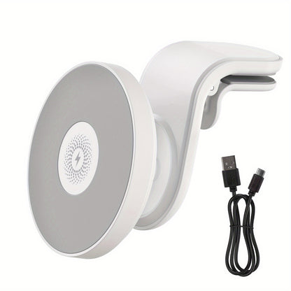 Magnetic Wireless Car Charger Mount 15W 360° Swivel Ball Joint Air Vent Holder for iPhone 17 17 Air 17 Pro Max 16 15 14 13 12 Series, Samsung Galaxy S24 S23 S22 & All Qi Devices – White