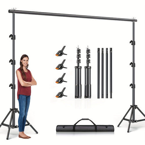 10x10Ft Heavy-Duty Backdrop Stand Kit with 2 Adjustable Support Stands 4 Crossbars 4 Clamps for Photography Video Studio Party Decoration Wedding Event Background Support System