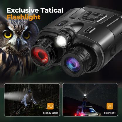 Night Vision Binoculars 4K Digital Infrared, 8x Digital Zoom 5x Optical Zoom, 5000mAh Battery, 3-inch HD Display, 64GB Card, Tactical Flashlight, for Hunting Wildlife Surveillance Outdoor