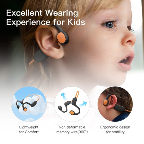 Kids Open Ear Headphones Air Conduction Wireless Bluetooth Headset Mic 20H Playtime Safe Hearing Protection Stereo Sound School Sports Outdoor Children Earphones Orange Red Green