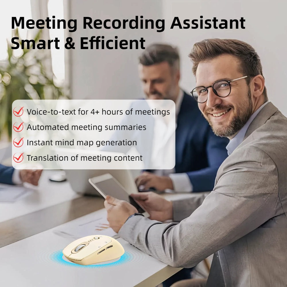 AI Smart Wireless Mouse with Voice-to-Text Real-Time Translation AI Writing PPT Creation Silent BT+2.4G Dual Mode Rechargeable Battery Display Portable for PC Laptop Tablet (T-WOLF)