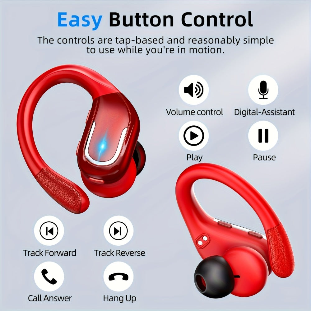 LIFEBEE Dual LED Display Earhook Wireless Earbuds for Running Sports, Pure Bass Sound Noise Cancelling Built-in Mic Over-Ear Headphones, Secure Fit Sport Earphones for Gym Workout Cycling Outdoor