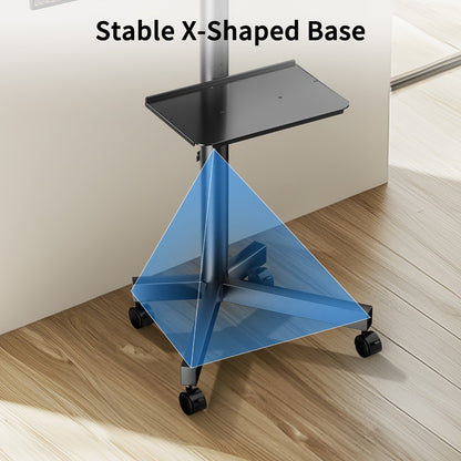 Rolling TV Cart Stand for 23-60 Inch TVs – Height Adjustable 12-24", Lockable Wheels, Media Shelf, Cable Management, 55 lbs Capacity, VESA 100-400mm, Home Office & Commercial Use, Black