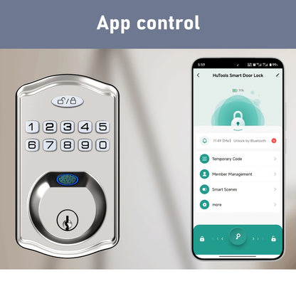 Heavy Duty Smart Deadbolt with Biometric Fingerprint & Keypad - App Control, Auto-Lock, Keyless Entry for Front Door, Office & Apartment, Zinc Alloy, Optional Handle Set Included