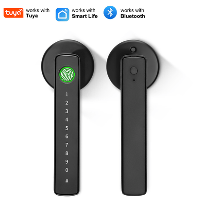Aluminum Alloy Smart Door Handle Lock 4-in-1 with Fingerprint, Password, App & Key, Left & Right Hand Compatible, Heavy-Duty Keyless Entry Electronic Handle for Apartment Hotel Bedroom Interior Door