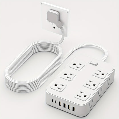 12-Outlet Surge Protector Power Strip with One-Touch Master Switch 18-in-1 with 12 Spacious AC Outlets 4 USB-A 2 USB-C Ports Safe Portable Charging Station for Home Dorm Office Travel – Black & White