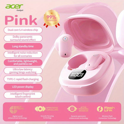 Acer OHR501 Dolby Surround Sound Wireless Earbuds Bluetooth 5.4 Semi-In-Ear TWS Intelligent Noise Cancellation Fingerprint Touch Control Ultra-Low Latency Type-C Fast Charging 8 Colors