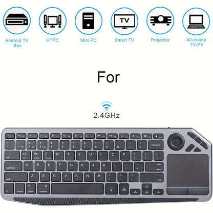 Touchpad Wireless Keyboard 2.4G Dual Mode – Backlit Multimedia Hotkeys, Type-C Rechargeable, All-in-One Remote for Smart TV, Android TV Box, Tablet, PC & Computer | Deep Grey