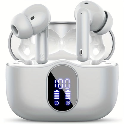 Bluetooth 5.3 Wireless Earbuds with Noise Cancelling Mic & LED Display, Deep Bass Stereo in-Ear Headphones, 36H Playback, Compatible with iPhone Android Laptop Tablet for Sports Gym Travel
