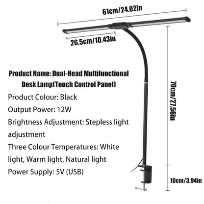 Dual Head Clamp Desk Lamp USB Powered – 2X Brighter Swing Arm LED Light, 3 Color Modes & 10 Brightness Levels for Dual Monitors, Drafting, Workbench & Home Office, Black
