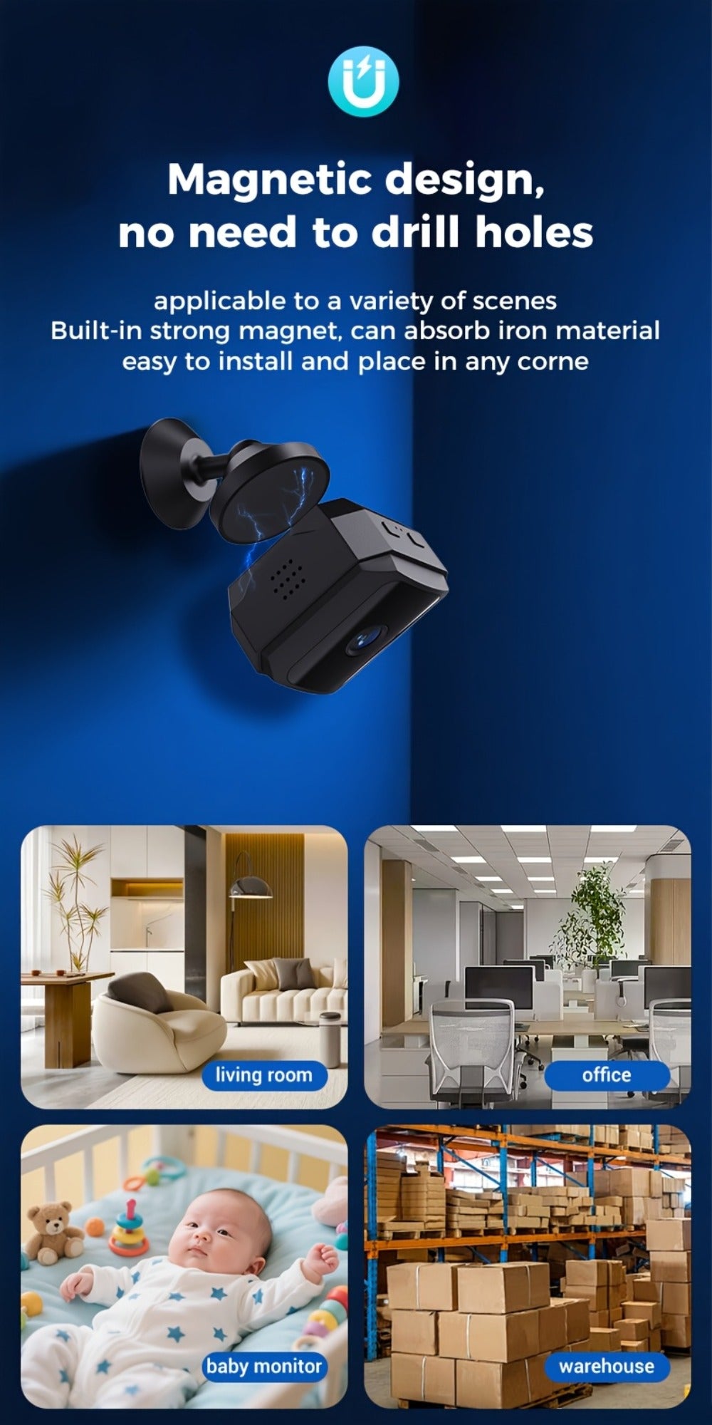 Mini Plug-In Security Camera Indoor Flexible WiFi with Night Vision, 24/7 Motion Alerts & TF Card Local Storage – No Monthly Fees, Perfect for Garage, Baby Room & Home Surveillance
