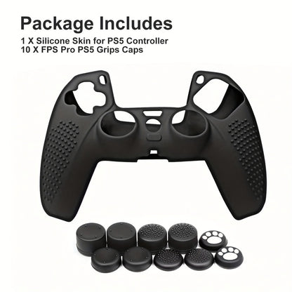 PS5 Controller Silicone Cover with 10 Thumb Grip Caps – Protective Case & Grip Accessories Set for PS5 DualSense Controller, Anti-Slip Skin Cover for PlayStation 5 Controller