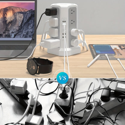 PD18W USB-C Power Strip Tower 21-in-1, 16 AC Outlets & 5 USB Ports, 1500J Surge Protector, Angled Flat Plug, 6ft 13A Extension Cord, Fast Charging Desktop Power Tower for Home Office Dorm – White