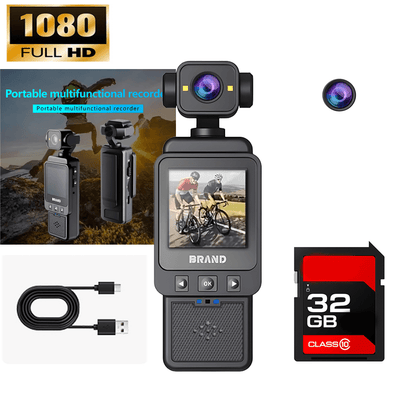 Action Camera 10180P with 360° Rotating Lens, Lightweight 150g Wearable Vlog Camera with 32G Card Option – Pocket-Sized Rechargeable Cam for Vlogging, Sports & Outdoor Adventures
