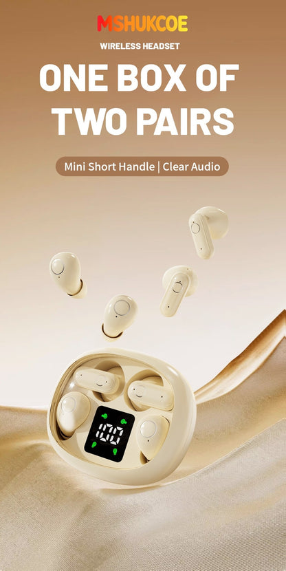 MSHUKCOE 2in1 Sleep Earbuds Invisible Mini Noise Cancelling, 6D HiFi Sound Effect Low Bass Wireless Headphones Long Battery Life, Comfortable Wear for Leisure Office Classroom, Birthday Gift
