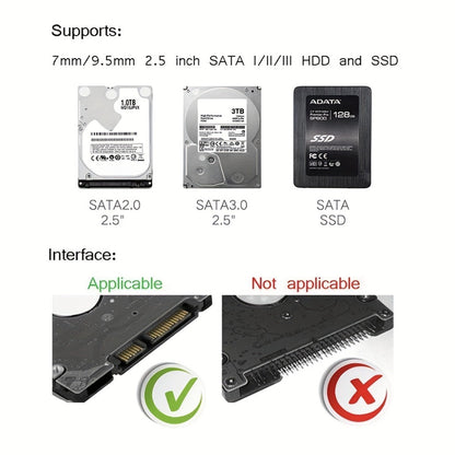 2.5 Inch External Hard Drive Enclosure USB 2.0 to SATA III Converter - Supports Up to 6TB HDD SSD, UASP High-Speed Transfer, Tool-Free Installation, ABS, Compatible with 7mm & 9.5mm Drives (Drive Not Included)
