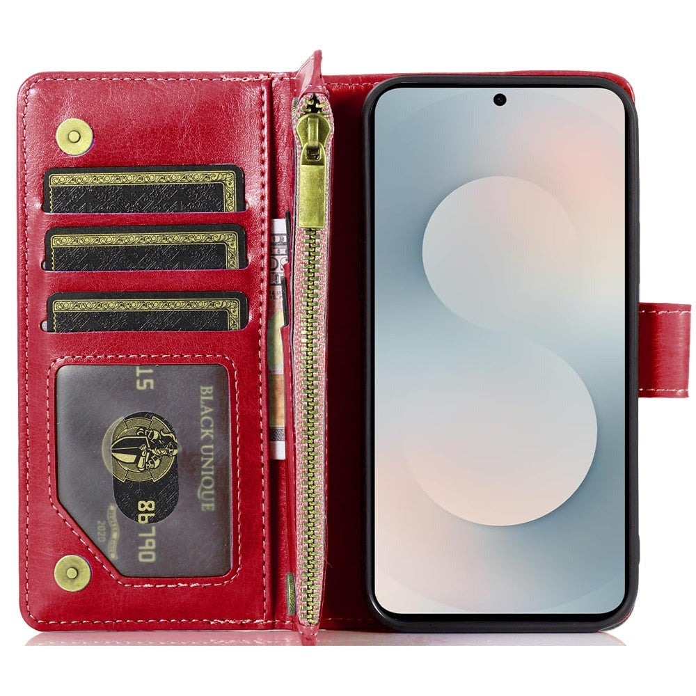 Wallet Case for Samsung Galaxy S25 FE – Luxury Leather Zipper Card Holder ID Window Money Pocket Folio Flip Cover, Slim Protective Phone Case with Card Slots for Galaxy S25 FE Women Men