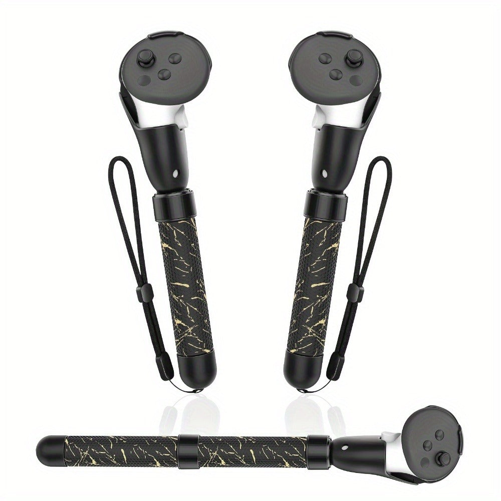 Meta Quest 3S Controller Handle Extension Grips – 3-in-1 VR Handle Attachments for Beat Saber, Golf+, Tennis & More, Anti-Slip ABS Grip with Safety Wire, Compatible with Meta Quest 3S & Quest 3
