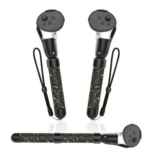 Meta Quest 3S Controller Handle Extension Grips – 3-in-1 VR Handle Attachments for Beat Saber, Golf+, Tennis & More, Anti-Slip ABS Grip with Safety Wire, Compatible with Meta Quest 3S & Quest 3