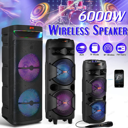 Wireless Party Speaker with Dual Subwoofers & RGB Lighting – FM Radio, USB/TF Card Playback, TWS Stereo Pairing, 20-Hour Battery, Portable Bluetooth Boombox for Outdoor & Indoor Parties