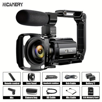 5K 30FPS Vlog Camera 48MP UHD WiFi with 16x Digital Zoom, IR Night Vision, 270° Rotatable Touch Screen & 6-Axis Stabilization - Outdoor Video Camera with Mic, Stand & Carry Bag