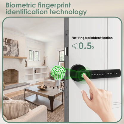 Aluminum Alloy Smart Door Handle Lock 4-in-1 with Fingerprint, Password, App & Key, Left & Right Hand Compatible, Heavy-Duty Keyless Entry Electronic Handle for Apartment Hotel Bedroom Interior Door