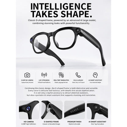 AI Smart Glasses 8MP HD Camera - Real-Time Translation, Bluetooth Call & Music, AI Object Recognition, Touch Control, Wearable Video Recording Glasses for Men Women Travel Outdoor 2026