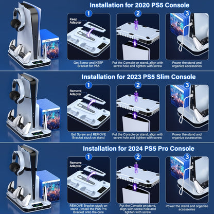 Auto Turbofan PS5 Cooling Stand with 3-Level Speed Control & Dual Controller Charger for PS5 / PS5 Slim / PS5 Pro – Charging Station for All PlayStation 5 Console Editions, Great Christmas Gift