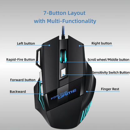 Programmable RGB Gaming Mouse Wired Ergonomic Pro-Grade with Turbo Click Multi-Mode DPI Sensitivity Dynamic RGB Lighting Forward Back Buttons USB Plug & Play for PC Laptop Mac Multiple Models