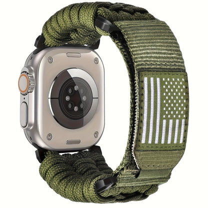Rugged Nylon Sport Loop Apple Watch Band for Men – Woven Adjustable Strap Compatible with Apple Watch Ultra 3 2 1 Series 11 10 9 8 7 6 5 4 SE 49mm 46mm 45mm 44mm 42mm S M L XL Army Green Black Orange