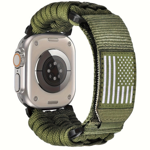 Rugged Nylon Sport Loop Apple Watch Band for Men – Woven Adjustable Strap Compatible with Apple Watch Ultra 3 2 1 Series 11 10 9 8 7 6 5 4 SE 49mm 46mm 45mm 44mm 42mm S M L XL Army Green Black Orange