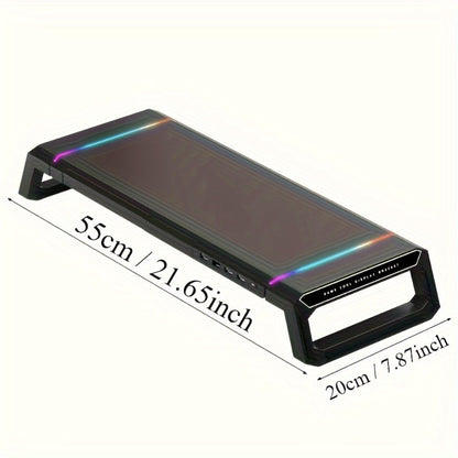 ICE COOREL Monitor Stand Foldable Height Adjustable with Storage Drawer, RGB Lighting & 4 USB Ports, Desk Organizer Riser for Desktop Laptop Tablet Smartphone, Home Office Gaming Setup