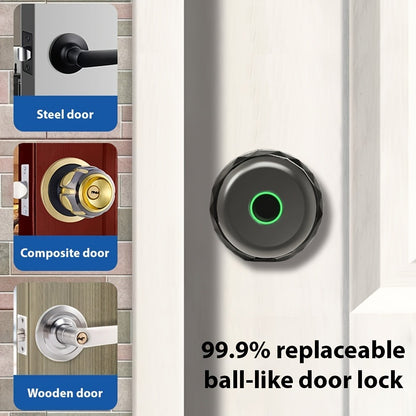 Fingerprint Handle Door Lock with IC Card & Key - 3-in-1 Biometric Keyless Entry, 100 Fingerprint Capacity, Integrated Handle Design for Bedroom, Home, Hotel & Office, Easy Install, Black