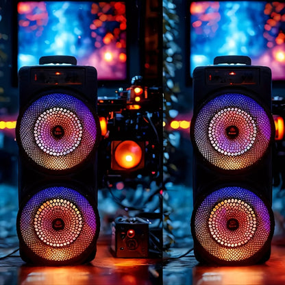 Dual 8.5" Subwoofer Party Speaker 6000W with RGB Lights | Portable Wireless Bluetooth 5.0, TWS Stereo Pairing, FM Radio, Built-in Mic, USB Rechargeable – Outdoor & Indoor Party Boombox