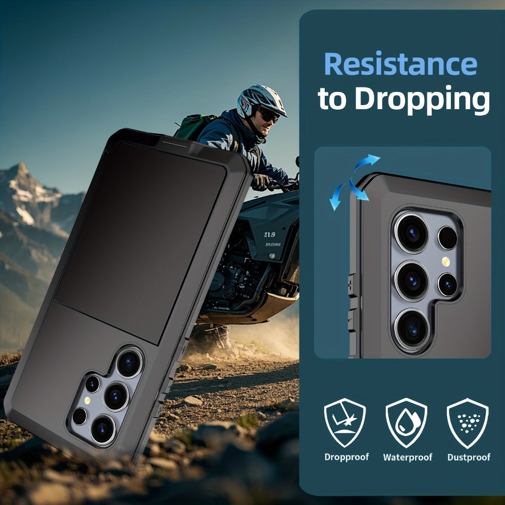 Heavy Duty Samsung Galaxy S24 Ultra Case Rugged Metal with Built-In Glass Screen Protector – Military-Grade Shockproof Dustproof Drop Protection Hard Cover, Compatible with Galaxy S23 Ultra S-Pen