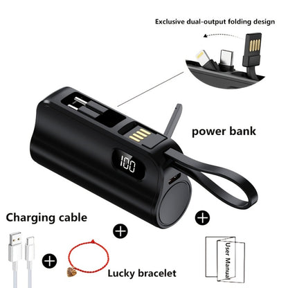 Mini Power Bank 6000mAh LCD Digital Display 22.5W Fast Charging Portable Battery Pack Gift Set with Data Cable Bracelet iPhone USB-C Android Pink Black Purple