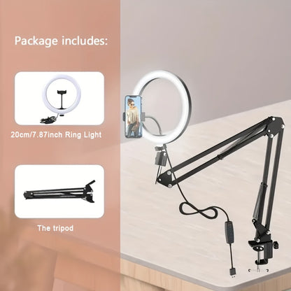 LED Ring Light with Phone Holder USB Powered, 3 Color Modes Adjustable Brightness, Clip-On Selfie Ring Light for Video Recording Live Streaming Makeup Zoom Calls TikTok