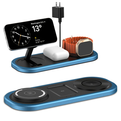 Samsung & iPhone 3-in-1 Wireless Charging Station Foldable 15W Fast Charger for iPhone 17/16/15/14/13/12, Apple Watch Ultra 2/Series 10/9/SE, AirPods Pro 4/3/2 & Samsung Galaxy S25/S24/S23 – 4 Colors Black Gold Silver Blue