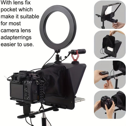 A10 Portable Teleprompter for Smartphone & DSLR Camera | Phone Holder & Remote Control for Video Recording, Live Streaming, Interview, Stage Presentation & Speech